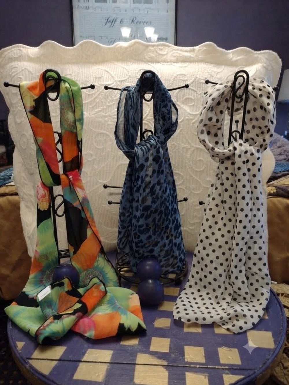 Assorted Pattern Scarf T- Blue, White, Multicolor Lot Of 3